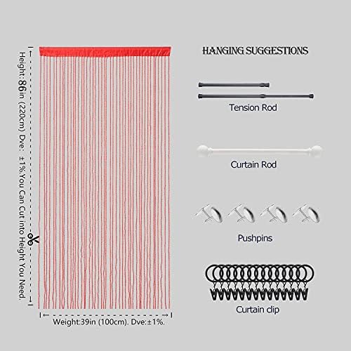 Red Spaghetti String Curtain Panel 100x220cm Doorway Privacy Decor