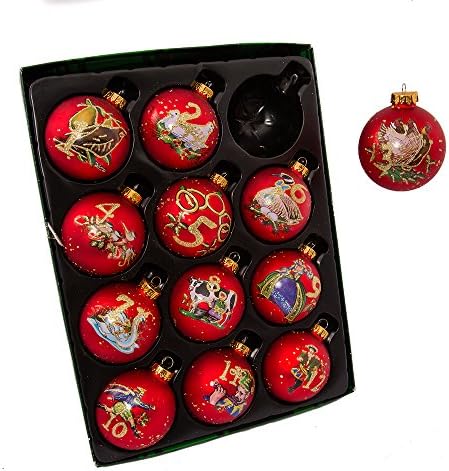 Kurt Adler 12 Days of Christmas Glass Balls Set 65mm