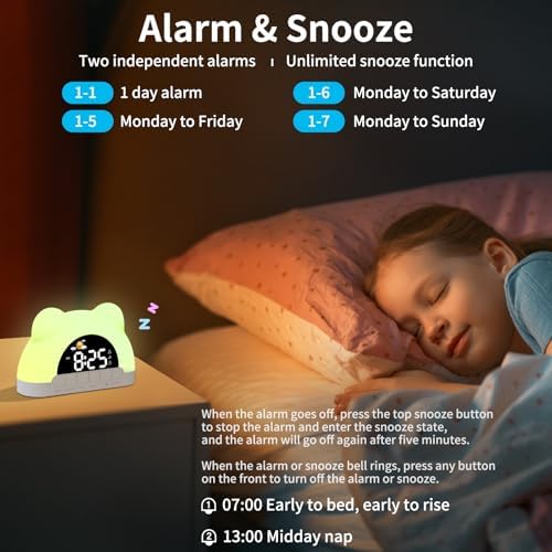 Oviouit Kids Alarm Clock with Night Light and Sound Machine