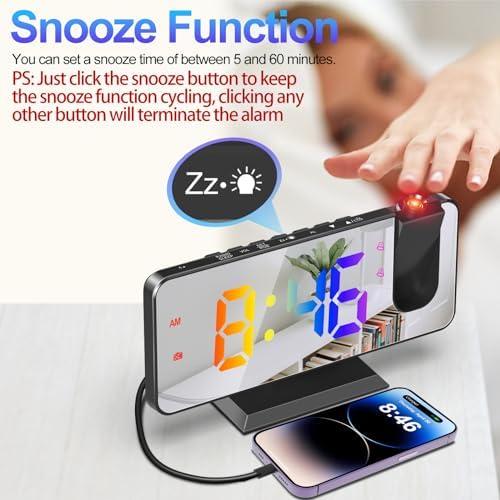 TAKRINK Projection Alarm Clock with Ceiling Projector and Dual Alarms