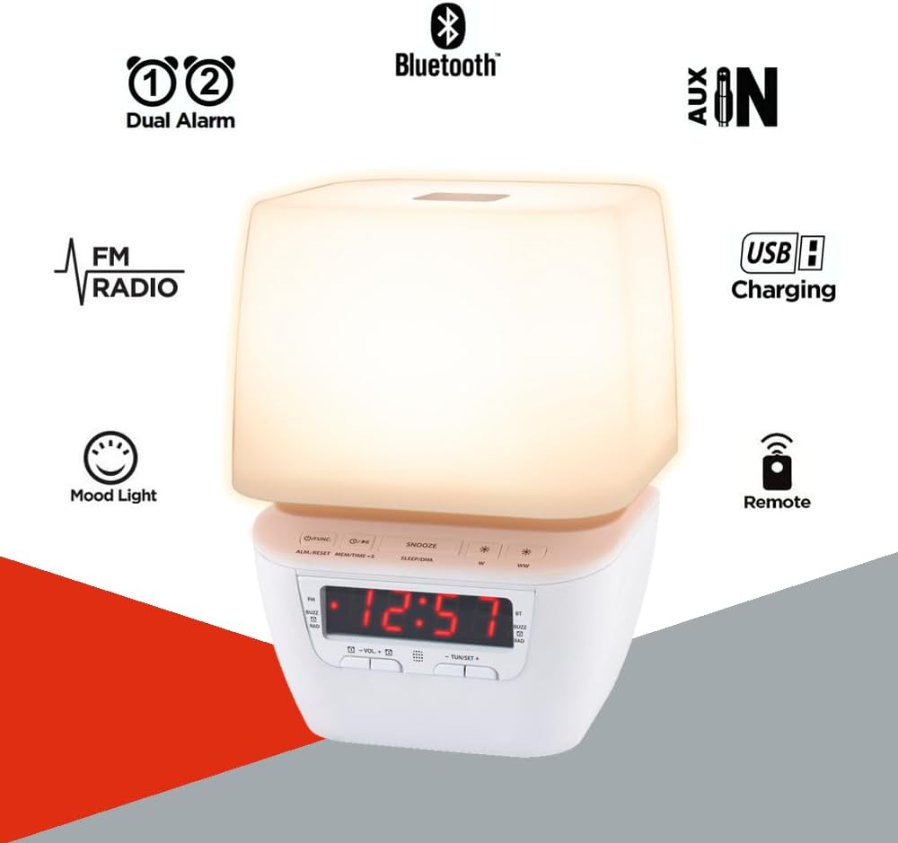 HANNLOMAX HX-156CR Alarm Clock Radio with Bluetooth and LED Light