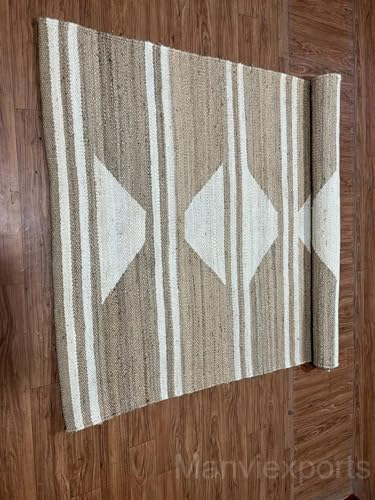 White Striped Jute Runner Rug - Custom Size Diamond Pattern