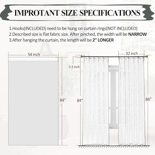 Off White Sheer Curtains 92 Inch Custom 2 Panels