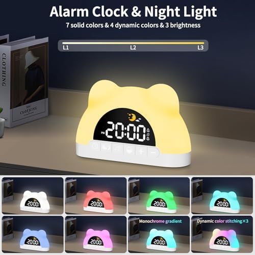Oviouit Kids Alarm Clock with Night Light and Sound Machine