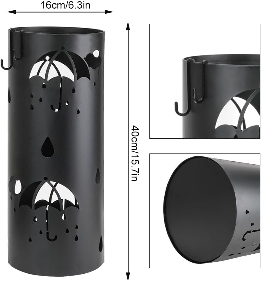 Dibaliyi Metal Umbrella Stand with 2 Hooks for Entryway