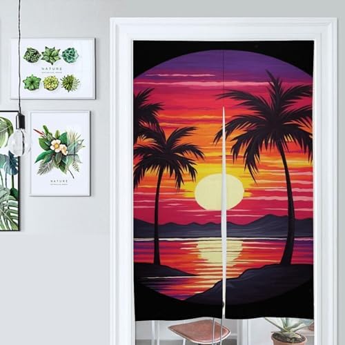 Palm Tree Sunset Door Cover Curtain 57x17 Inches