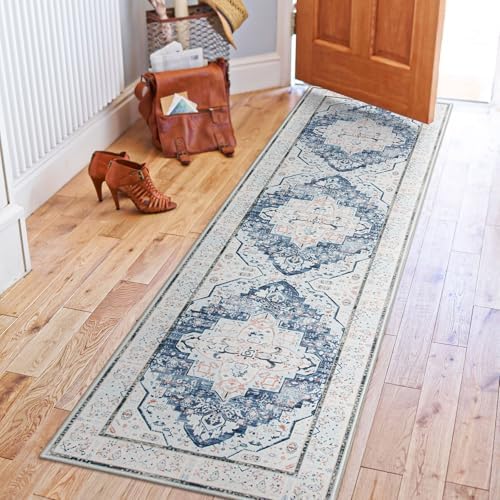 DECOMALL Washable Area Rug 26x9ft Vintage Blue