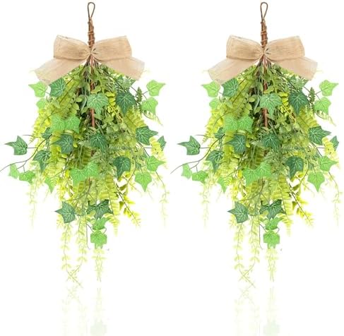 2 Pcs 24 Inch Artificial Green Fern Teardrop Wreath