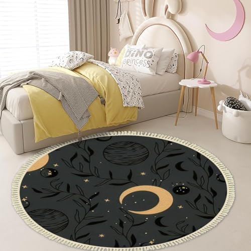 4 Round Tassels Carpet Bohemian Celestial Pattern Area Rug