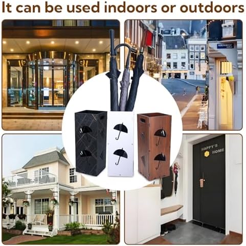 Square Freestanding Black Umbrella Stand with Drip Tray