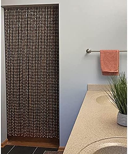 Natural Wood and Bamboo Beaded Curtain - Coffee