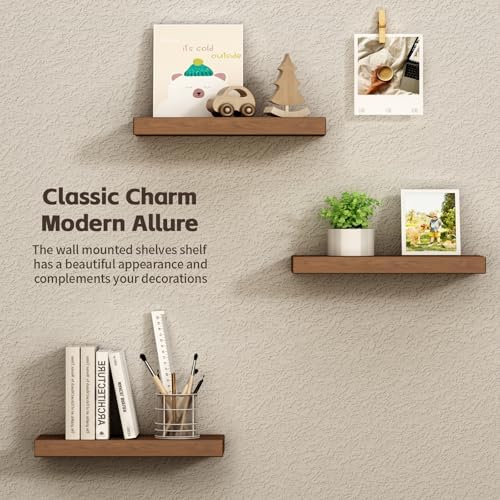 Wide Solid Wooden Floating Shelves 2 Pack Walnut 16 Inch