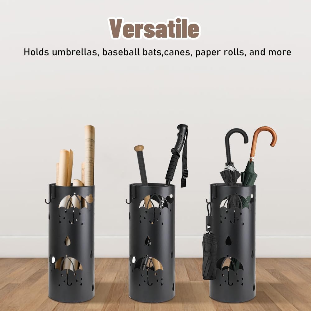 Dibaliyi Metal Umbrella Stand with 2 Hooks for Entryway