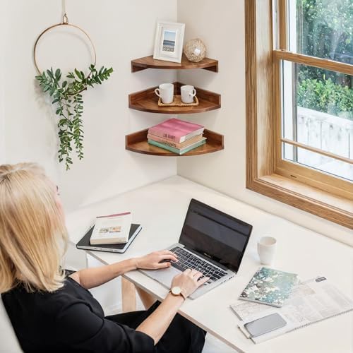 Demigo Corner Shelf Wall Mount Set of 3 Brown