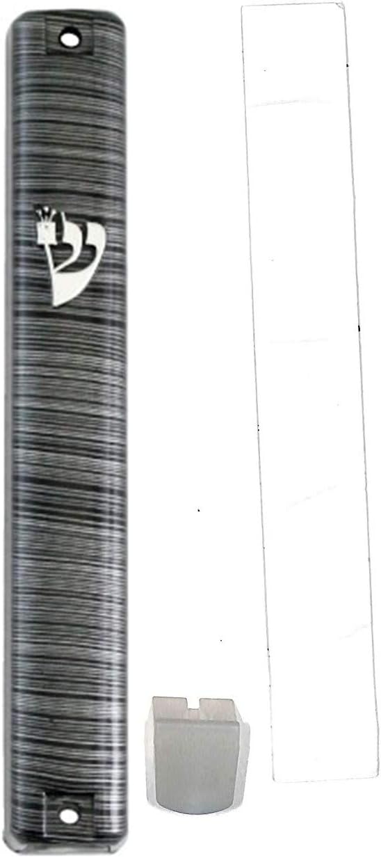 SS Mezuzah Case Holder 15cm Scroll Gray Striped Design