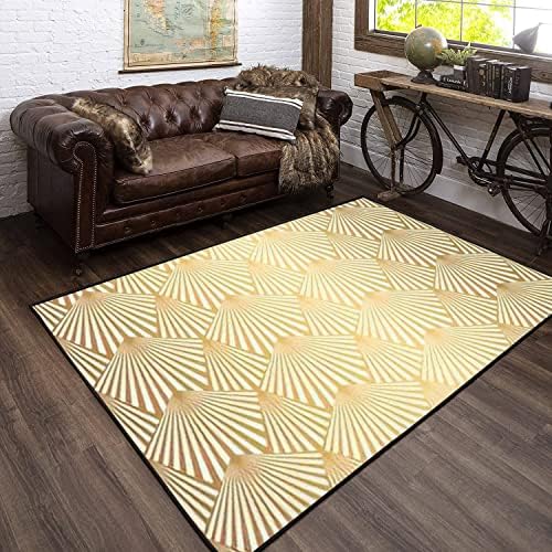 Modern 3D Art Deco Area Rug with Gold Shells and Scales