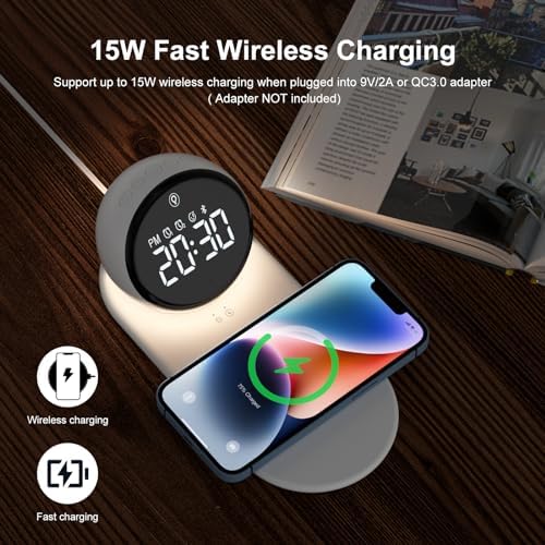 Doopo 5-in-1 Alarm Clock with Wireless Charging and Night Light
