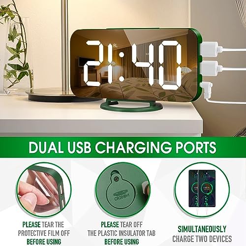 WulaWindy Digital Alarm Clock with USB Charger and Large Mirror