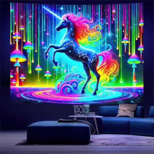 BlissYard UV Reactive Unicorn Wall Tapestry
