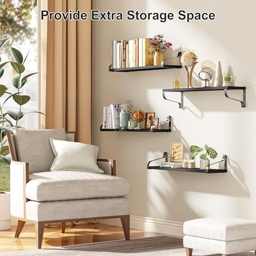 Love-KANKEI Black Floating Shelves Set of 4 for Wall
