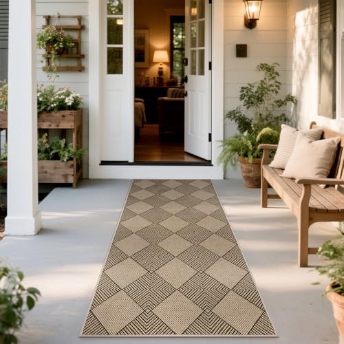 SHACOS Easy Jute 2x5 ft Runner Rug - Brown Plaid