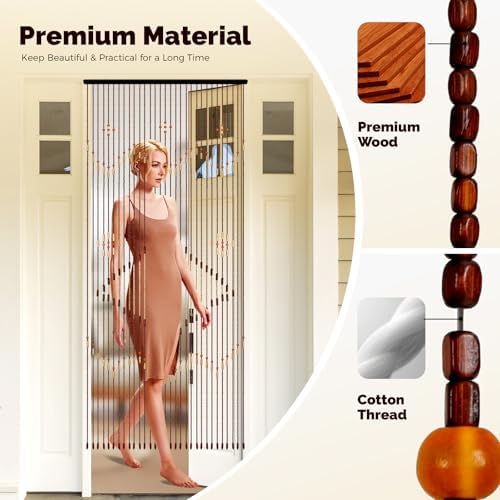 Handmade Bamboo Beaded Curtain - 31 Strands Chocolate Brown