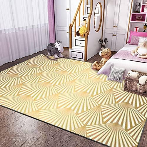 Modern 3D Art Deco Area Rug with Gold Shells and Scales