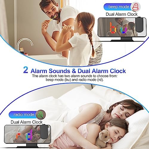TAKRINK Projection Alarm Clock with Ceiling Projector and Dual Alarms