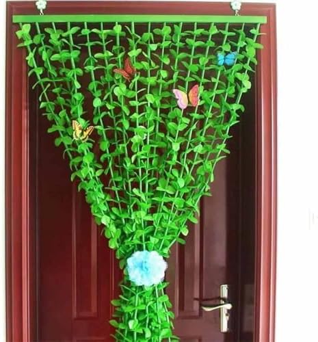 Green Leaves Fringe Bamboo Beaded Curtain for Doors and Windows