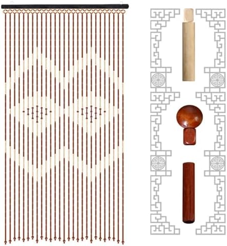 Wood Beaded Curtain with Bamboo Design 27 Strands