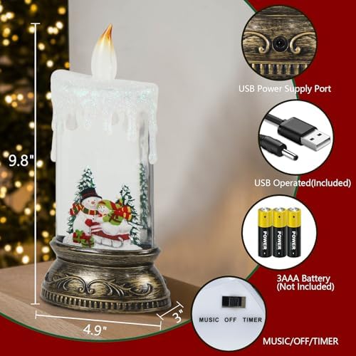 Wondise Rechargeable Snow Globe Lamp with Music and 6H Timer