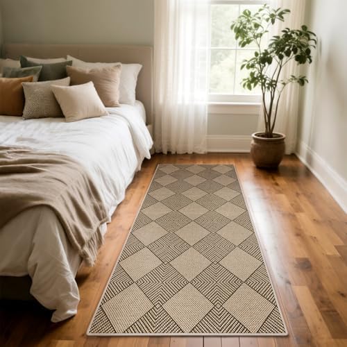 SHACOS Easy Jute 2x5 ft Runner Rug - Brown Plaid