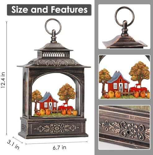 Fall Snow Globe Lantern with Timer and 2 Power Options