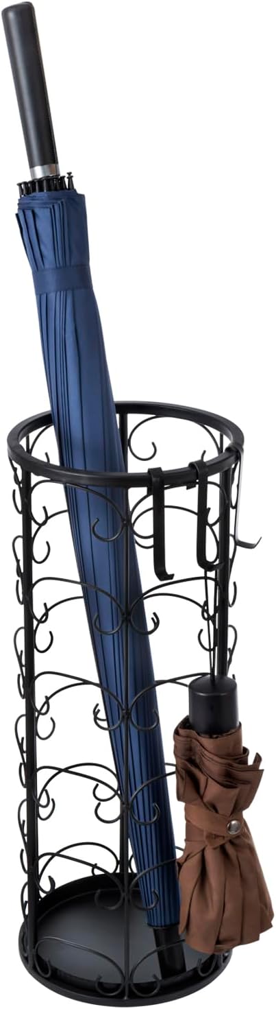 MyGift Matte Black Metal Umbrella Stand with 3 Hooks