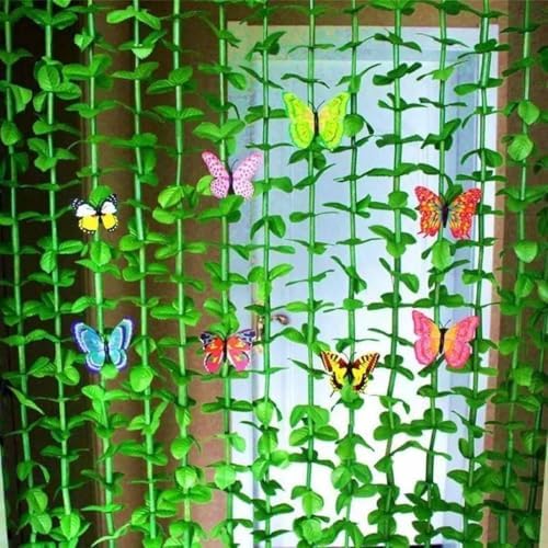 Green Leaves Fringe Bamboo Beaded Curtain for Doors and Windows