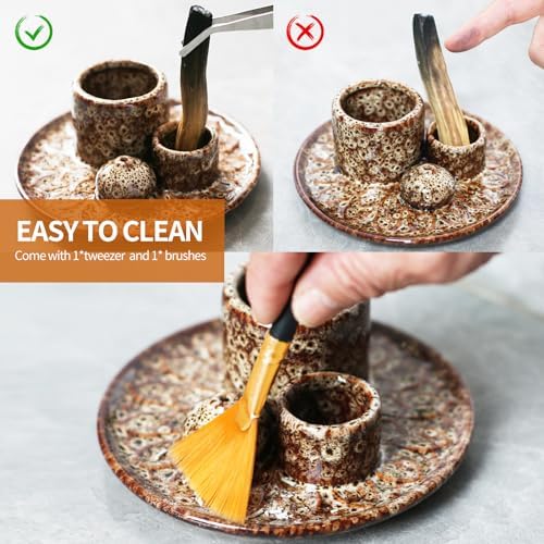 Palo Santo Sticks Holder Ceramic Incense Burner Brown White