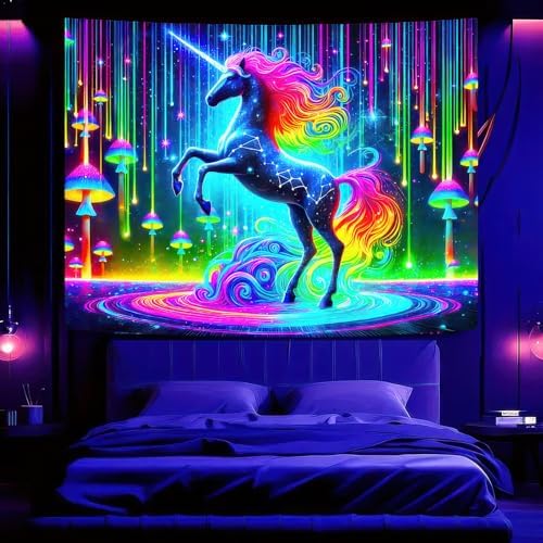 BlissYard UV Reactive Unicorn Wall Tapestry