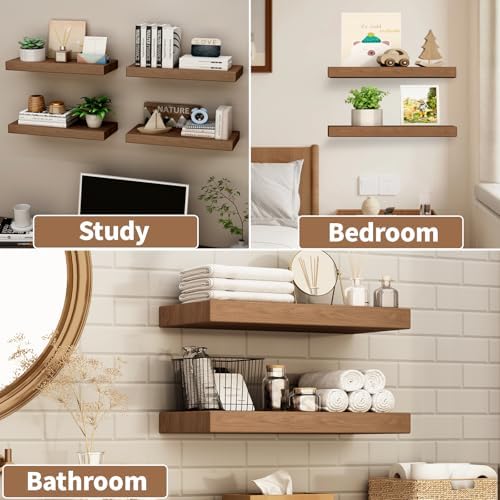 Wide Solid Wooden Floating Shelves 2 Pack Walnut 16 Inch