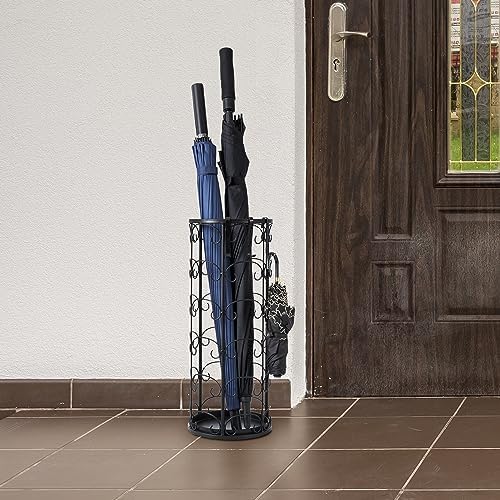 MyGift Matte Black Metal Umbrella Stand with 3 Hooks