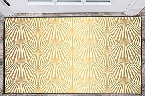 Modern 3D Art Deco Area Rug with Gold Shells and Scales