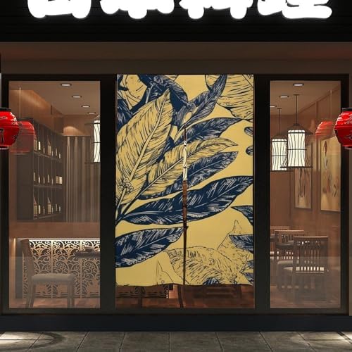 Japanese Noren Door Curtain with Mongolian Leaf Print
