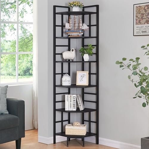 HOMISSUE 6 Tier Corner Bookshelf Black 769 Inch Tall
