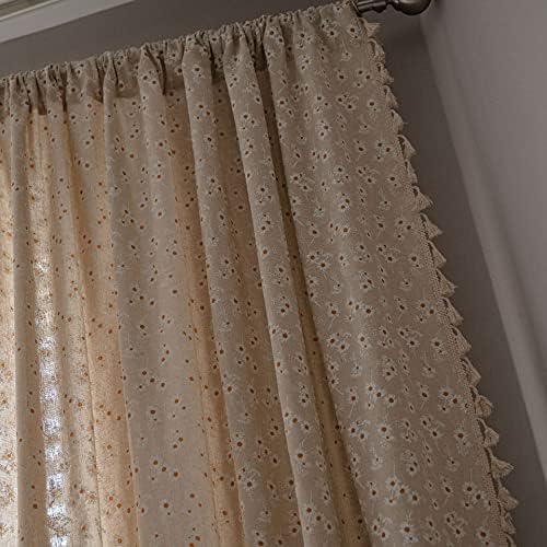 Daisy Boho Curtains for Girls Room Farmhouse Linen Blend Window Drapes