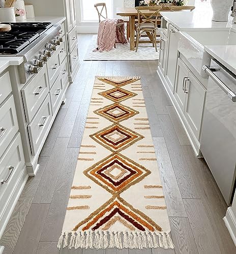Uphome Boho Runner Rug 2x8 Soft Cotton with Tassels