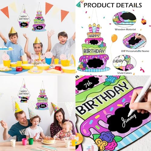 Hobbyme 2pcs Birthday Decorative Pendant Wooden Craft Blackboard Sign