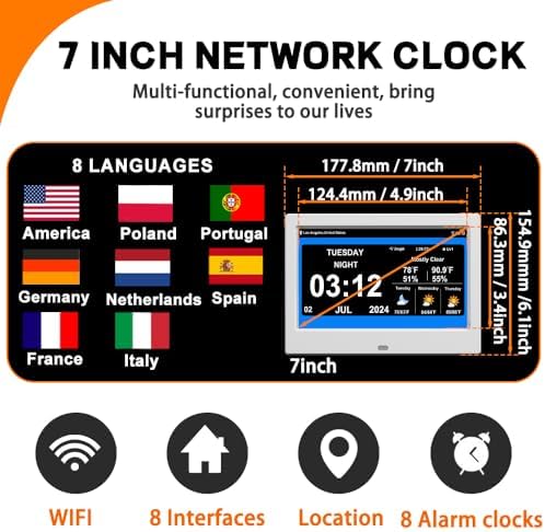 WiFi Digital Calendar Clock with Weather and 8 Alarm Options