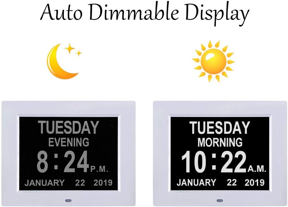 TMC 8 Inch Digital Dementia Clock with Auto-Dimming Display and Medicine Reminders