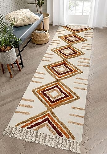 Uphome Boho Runner Rug 2x8 Soft Cotton with Tassels