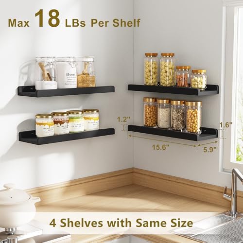 Love-KANKEI 4 Pack Black Floating Wall Shelves