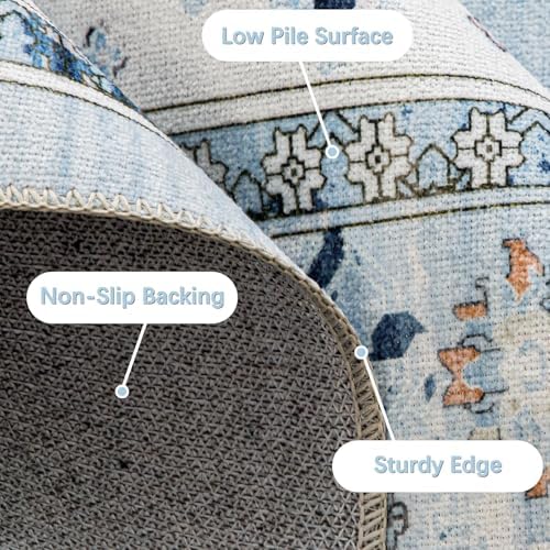 DECOMALL Washable Area Rug 26x9ft Vintage Blue